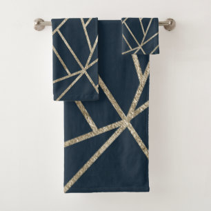 Classic Dark Blue Gold Geo #1 Bath Towel Set