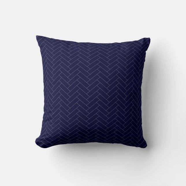Classic Dark Blue Herringbone Pattern Cushion (Front)