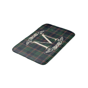 Classic Dark Blue Red Green Plaid Pattern Bath Mat