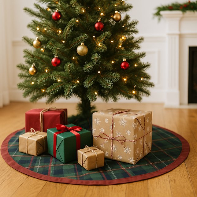 Classic Dark Blue Red Green Plaid Pattern Brushed Polyester Tree Skirt (Creator Uploaded)