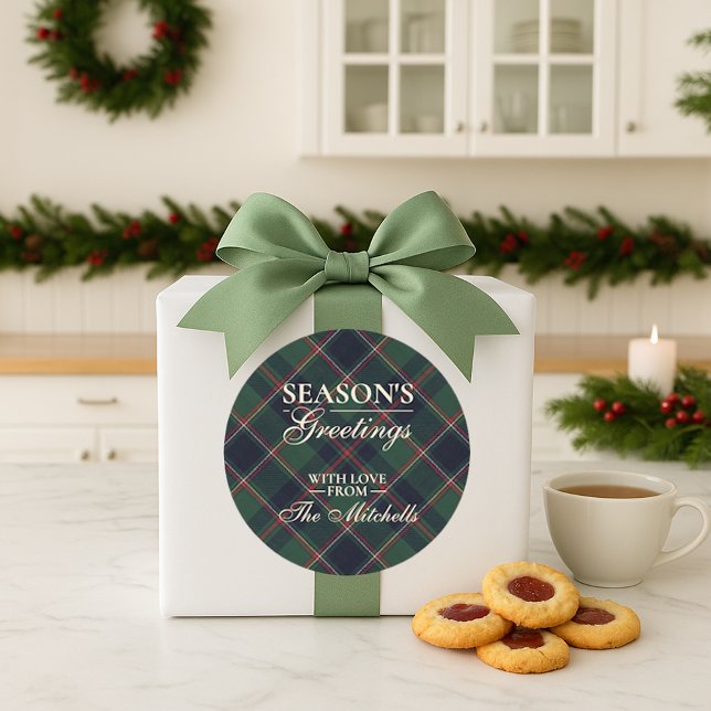 Classic Dark Blue Red Green Plaid Pattern Classic Round Sticker (Creator Uploaded)