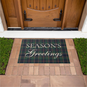 Classic Dark Blue Red Green Plaid Pattern Doormat