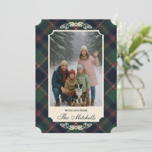 Classic Dark Blue Red Green Plaid Pattern Holiday Card