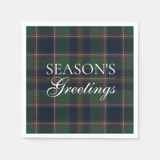 Classic Dark Blue Red Green Plaid Pattern Napkin (Front)