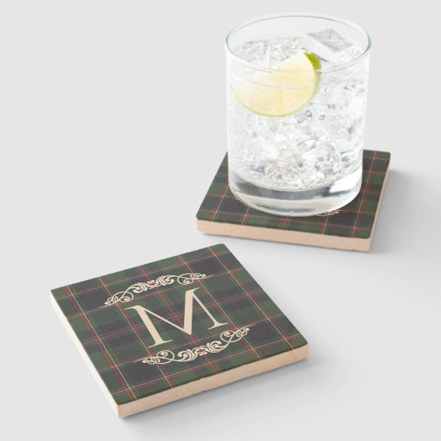 Classic Dark Blue Red Green Plaid Pattern Stone Coaster (Side)