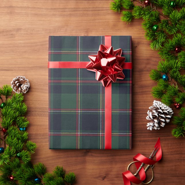 Classic Dark Blue Red Green Plaid Pattern Wrapping Paper (Holiday Gift)