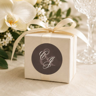 Classic Dark Brown Old Money Wedding Round Sticker