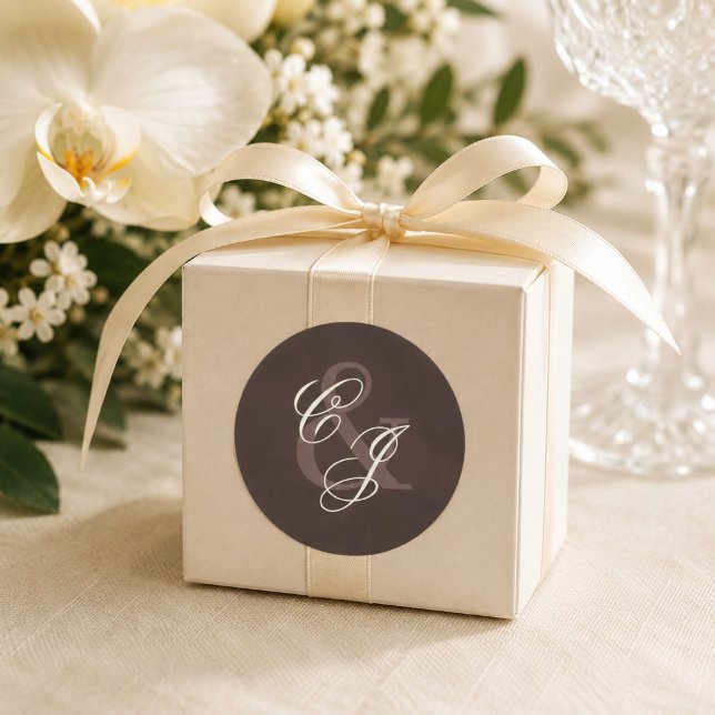Classic Dark Brown Old Money Wedding  Round Sticker (Creator Uploaded)