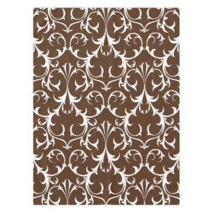Classic Dark Brown & White Damask Floral Tablecloth