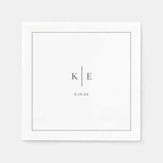 Classic Dark Dusty Green Wedding Monogram Napkins (Front)