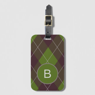 Classic Dark Green Argyle Pattern Monogram Luggage Tag