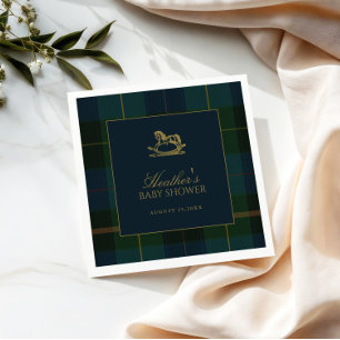 Classic Dark Green & Blue Plaid Baby Shower Napkin