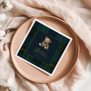 Classic Dark Green & Blue Plaid Baby Shower Napkin