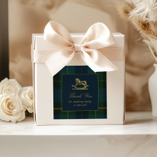 Classic Dark Green & Blue Plaid Baby Shower Square Sticker