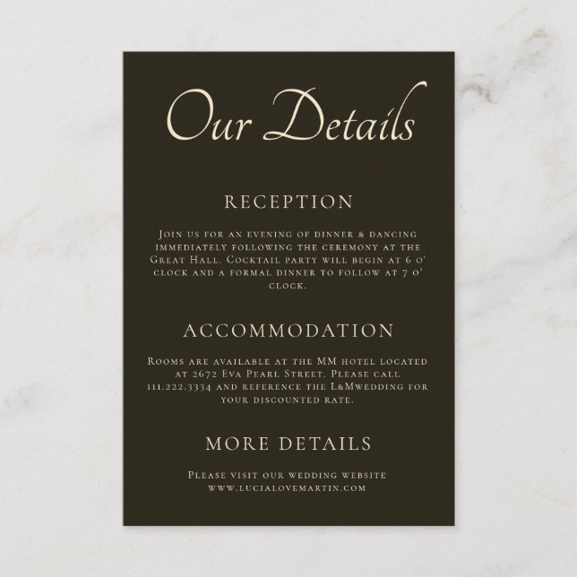 Classic Dark Green Chic Wedding Detail Enclosure Card (Front)