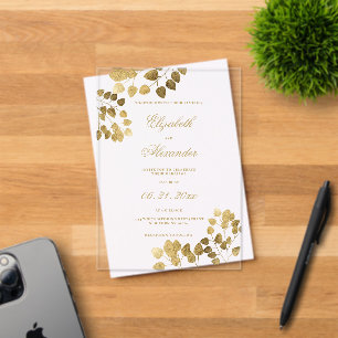 Classic dark green gold eucalyptus elegant wedding acrylic invitations
