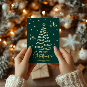 Classic Dark Green Gold Ribbon Tree Christmas Foil Holiday Card