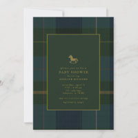 Classic Dark Green Plaid Equestrian Baby Shower