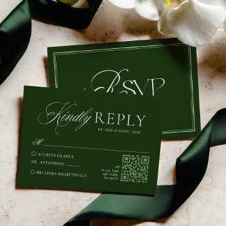 Classic Dark Green Wedding RSVP Card