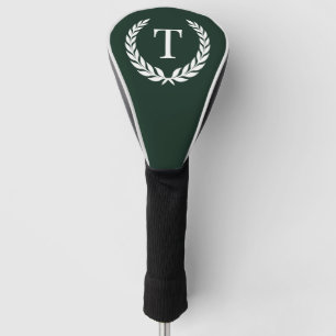 Classic Dark Green & White Initial Laurel Monogram Golf Head Cover