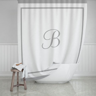 Classic Dark Grey Border Script Monogram Letter Shower Curtain