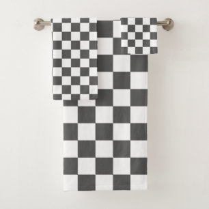 Classic dark grey chequerboard bath towel set