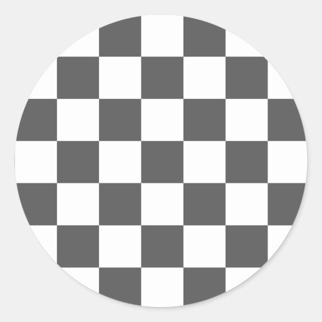 Classic dark grey chequerboard round sticker (Front)