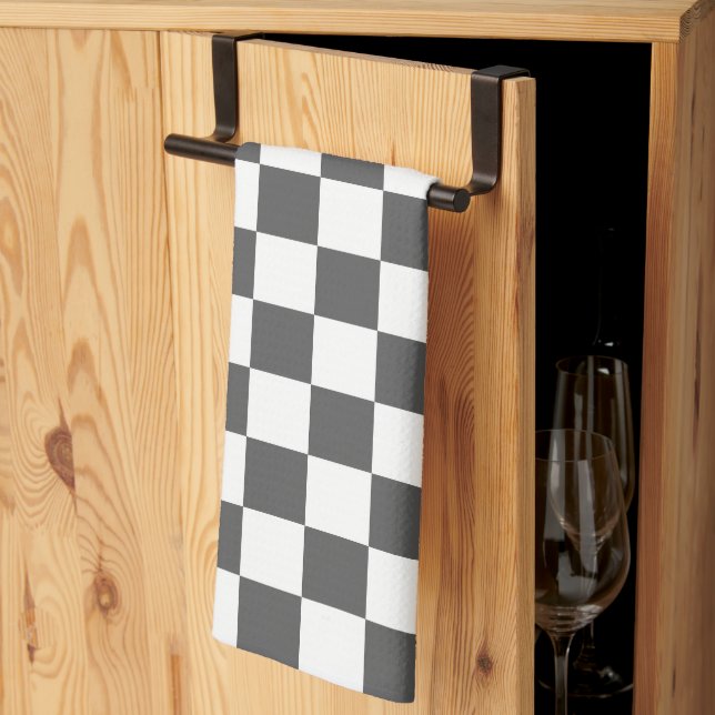 Classic dark grey chequerboard tea towel (Thirds Fold)
