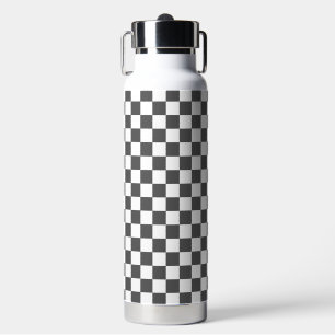 Classic dark grey chequerboard water bottle