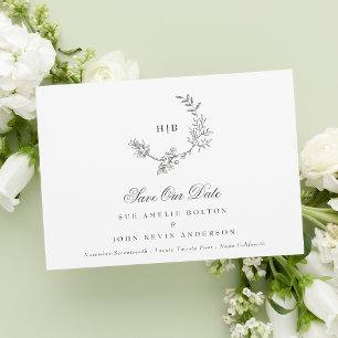 Classic Dark Grey Monogram Wreath Classic Wedding Save The Date