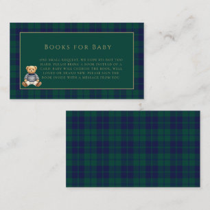 Classic Dark Plaid Vintage Bear Baby Shower Enclosure Card