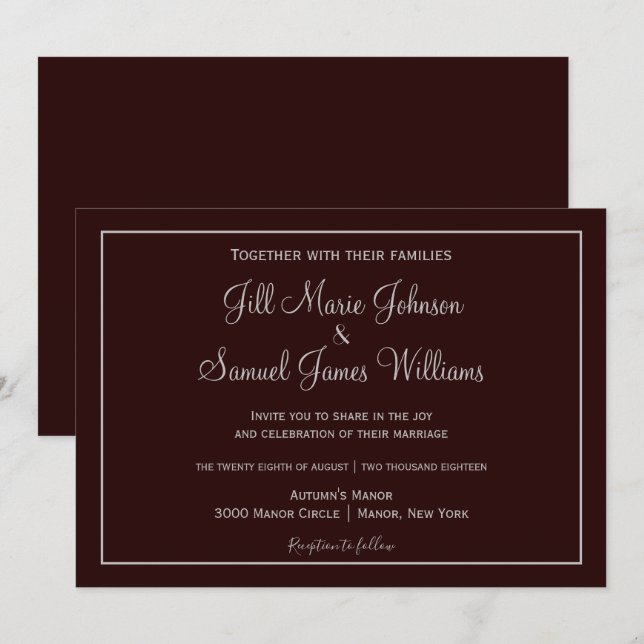 Classic Dark Plum and Grey Wedding Invitation (Front/Back)