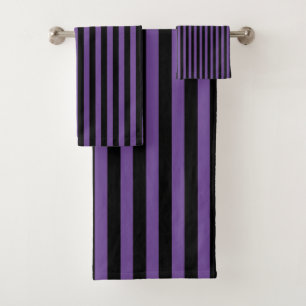 Classic Dark Purple and Black Vertical Stripes Bath Towel Set
