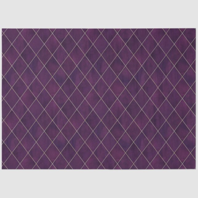 Classic Dark Purple Velvet Argyle Pattern Luxury Tissue Paper (Front)