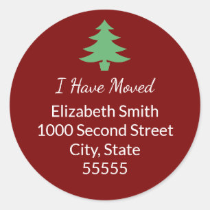 Classic Dark Red Green Christmas Tree I Have Moved Round Sticker