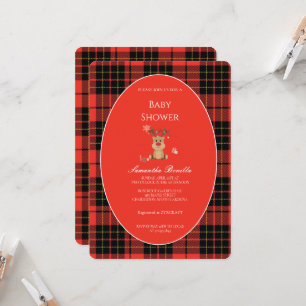 Classic Dark Red Plaid Baby Shower Invitation