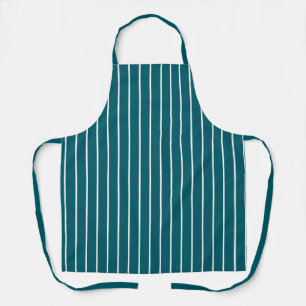 Classic Dark Teal Blue and White Thin Stripes Apron