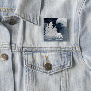 Classic dark winter scene with fox Christmas  15 Cm Square Badge