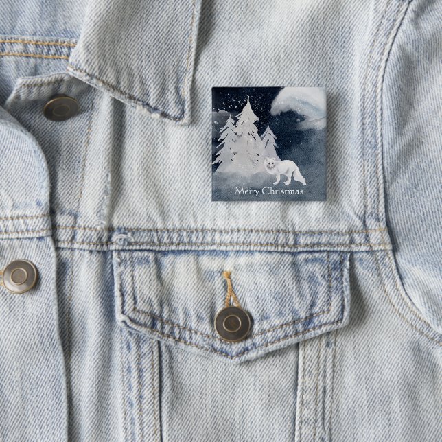Classic dark winter scene with fox Christmas  15 Cm Square Badge (In Situ)