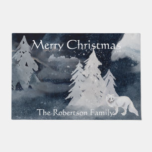 Classic dark winter scene with fox Christmas Doormat
