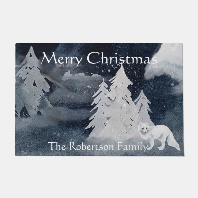 Classic dark winter scene with fox Christmas  Doormat (Front)
