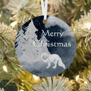 Classic dark winter scene with fox Christmas Metal Tree Decoration