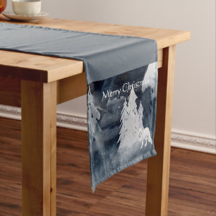 Classic dark winter scene with fox Christmas Short Table Runner