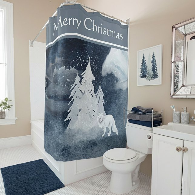 Classic dark winter scene with fox Christmas   Shower Curtain (Creator Uploaded)