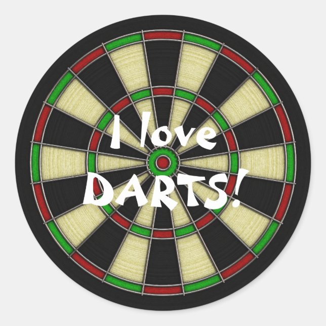 Classic Dart Board Design, Darts, Dart Games Classic Round Sticker (Front)