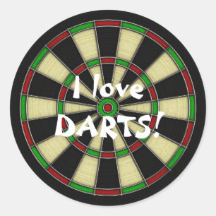 Classic Dart Board Design, Darts, Dart Games Round Sticker