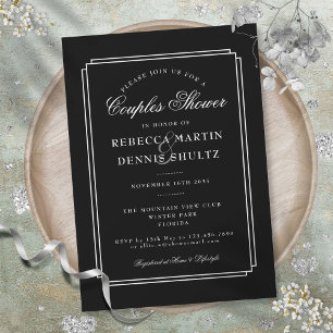 Classic Deco   Black and White Couples Shower Invitation
