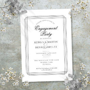 Classic Deco   Black and White Engagement Party Invitation