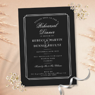 Classic Deco   Black and White   Rehearsal Dinner Invitation