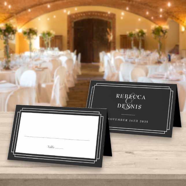 Classic Deco | Black and White Wedding Place Card (Creator Uploaded)